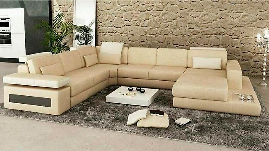 JVmoebel Ecksofa Couch U Form Polster Couch Leder Wohnlandschaft Beige, Mad günstig online kaufen