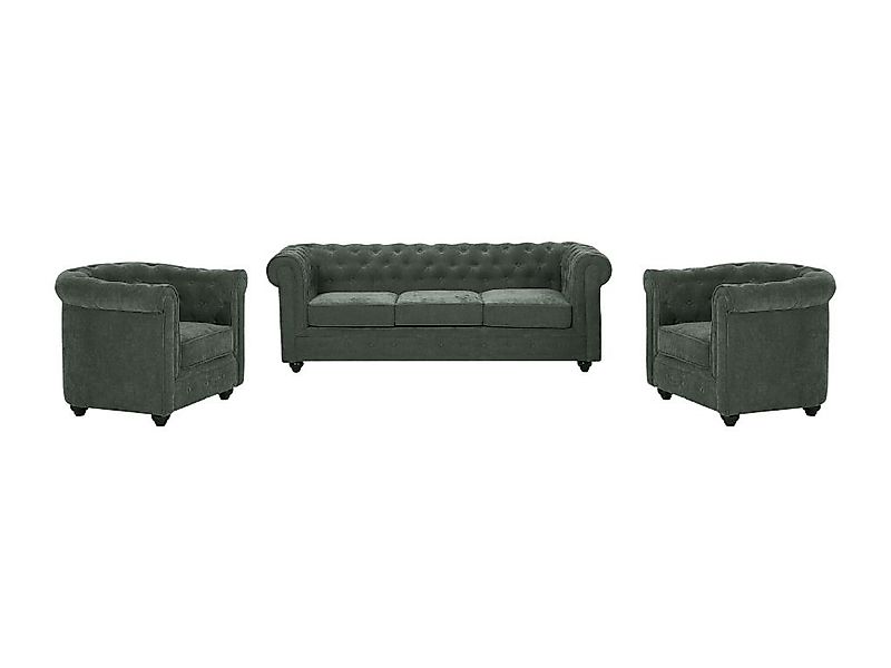 Sofa 3-Sitzer & 2 Sessel - Stoff - Grün - CHESTERFIELD günstig online kaufen