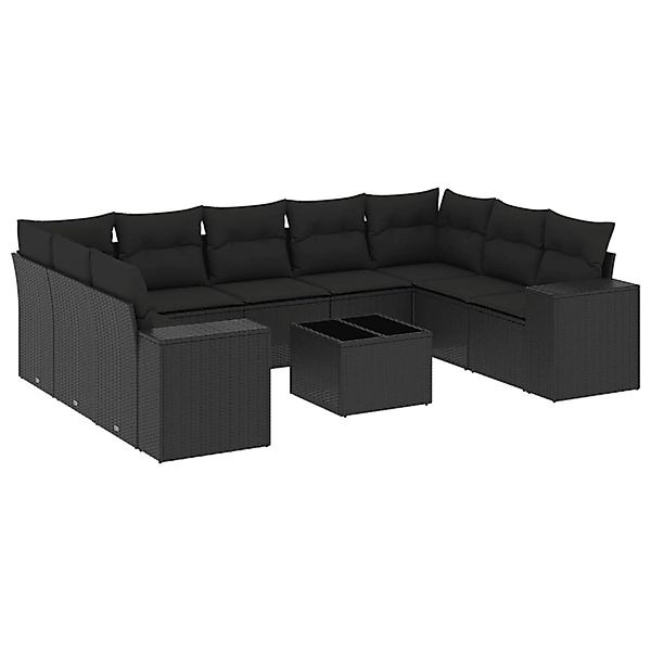 vidaXL 10-Tlg Garten-Sofagarnitur mit Kissen Schwarz Poly Rattan 3255342 günstig online kaufen