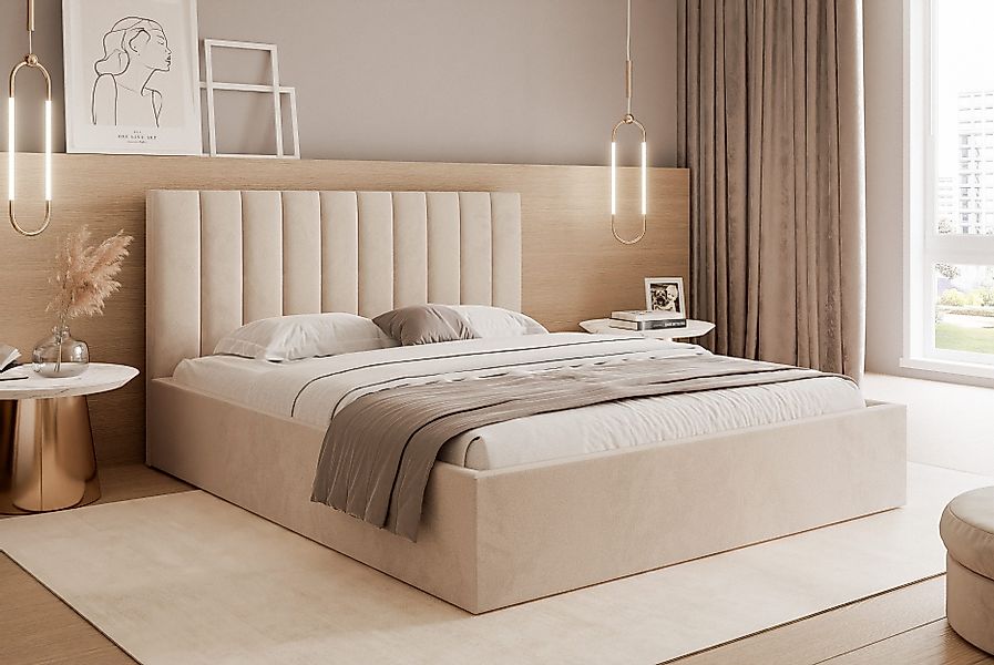 Goldstoff Polsterbett Modernes Bett mit Stauraum günstig online kaufen