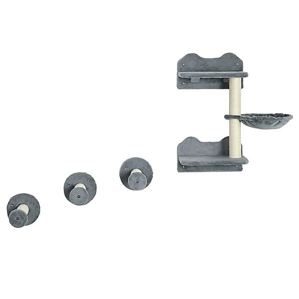 PawHut Katzen-Kletterwand 4-teilig, Katzentreppe, mit Hängematte, Sisal, Gr günstig online kaufen