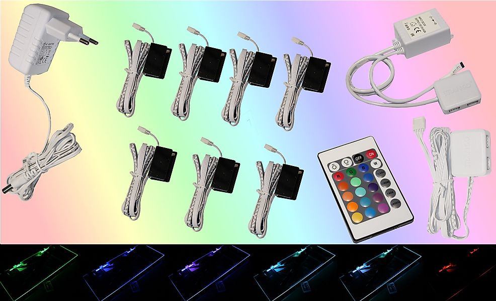 TRANGO LED Glaskantenbeleuchtung, 7er Set RGB günstig online kaufen