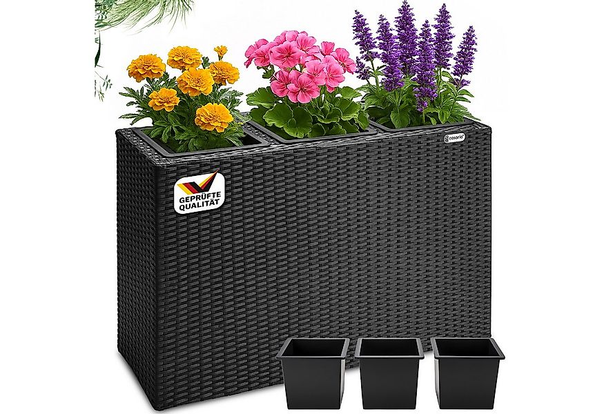 Casaria Pflanzkübel, 3 Innentöpfe Herausnehmbar Polyrattan 83x30,5x60cm Blu günstig online kaufen