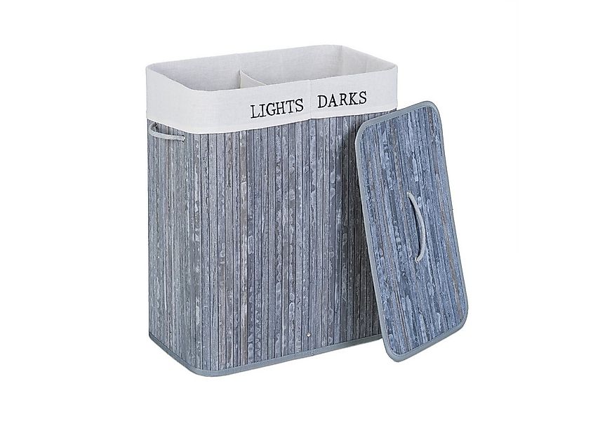 relaxdays Wäschekorb Bambus Wäschekorb mit 2 Fächern, grau günstig online kaufen