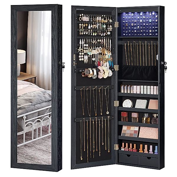 SONGMICS Schmuckschrank Spiegelschrank Wandspiegel Schmuck-Organizer mit günstig online kaufen