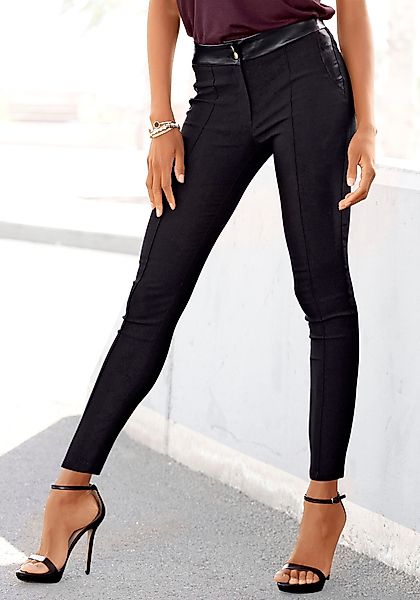LASCANA Stretch-Hose mit Einsätzen aus Lederimitat, elegante Jerseyhose, ca günstig online kaufen