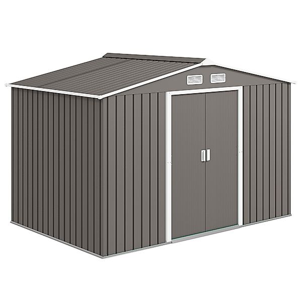 Outsunny Metall Gerätehaus Gartenhaus mit Fundament, wetterfest, Grau, 277x günstig online kaufen