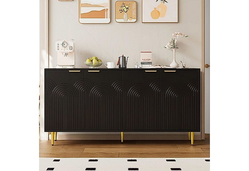 i@home Sideboard Sideboard Wohnzimmer, Kommode mit 4 Türen Goldene Gebürste günstig online kaufen