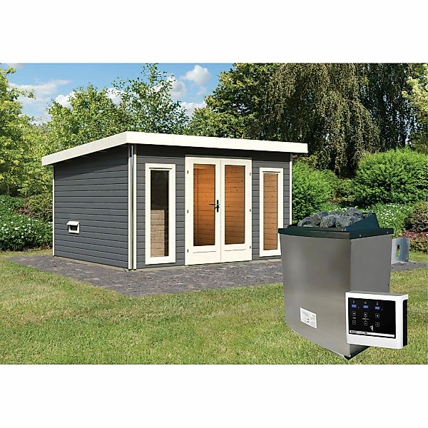 Saunahaus Magnus 2-Set A Terragrau inkl. Ofen 9 kW ext. Strg. günstig online kaufen