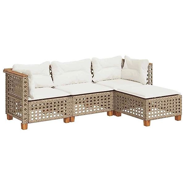 vidaXL 4-Tlg Garten-Sofagarnitur mit Kissen Beige Poly Rattan 3261784 günstig online kaufen