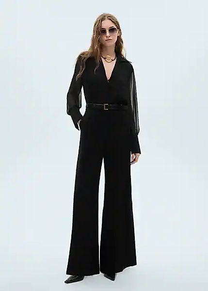 Wideleg-Jumpsuit mit halbdurchsichtigen Ärmeln günstig online kaufen