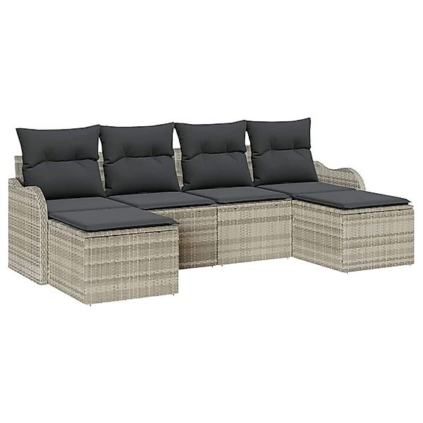vidaXL Garten-Sofa-Set mit Kissen 6-Tlg Hellgrau Poly Rattan 3345812 günstig online kaufen