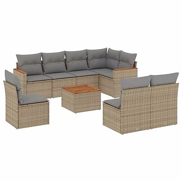 vidaXL 9-tlg Garten-Sofagarnitur mit Kissen Beige Poly Rattan Modell 101 günstig online kaufen