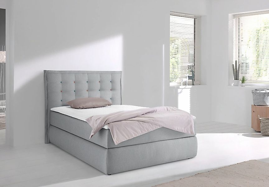 Home affaire Boxspringbett "Sagres" Kopfteil mit 2farbiger Flatterbiese und günstig online kaufen