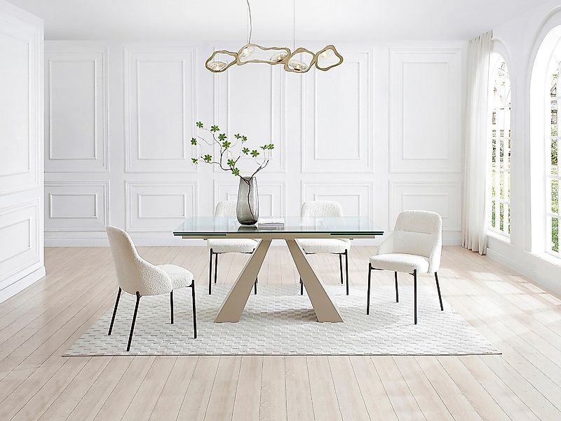 Esstisch ausziehbar - 6 bis 10 Personen - Sicherheitsglas & beigefarbenes M günstig online kaufen