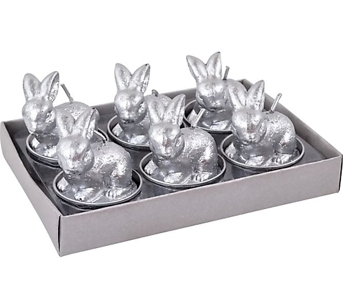 Teelichter Hasen Silber 6er-Set – Oster-Teelichter aus Wachs im silbernen D günstig online kaufen