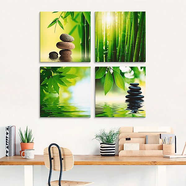 Artland Glasbild »Spa Stillleben Bambus Steinpyramide«, Zen, (4 St.), in ve günstig online kaufen