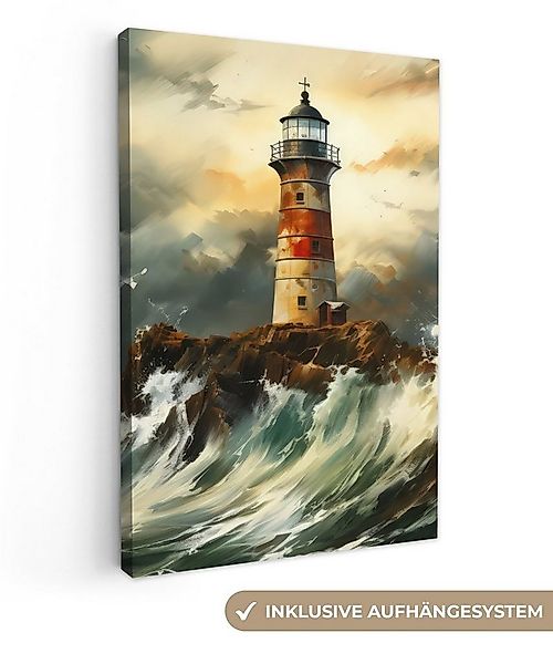 OneMillionCanvasses® Leinwandbild Leuchtturm - Wasser - Meer - Felsen - Ölf günstig online kaufen