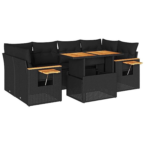 vidaXL 7-Tlg Garten-Sofagarnitur mit Kissen Schwarz Poly Rattan 3327562 günstig online kaufen