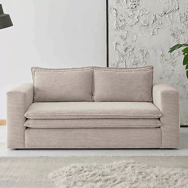 Zweisitzer Cord Sofa in Beige 180 cm breit - 91 cm tief günstig online kaufen