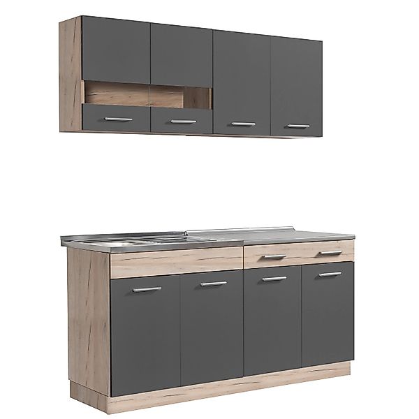 Homestyle4u Küchenzeile 160 cm Eiche Grau günstig online kaufen