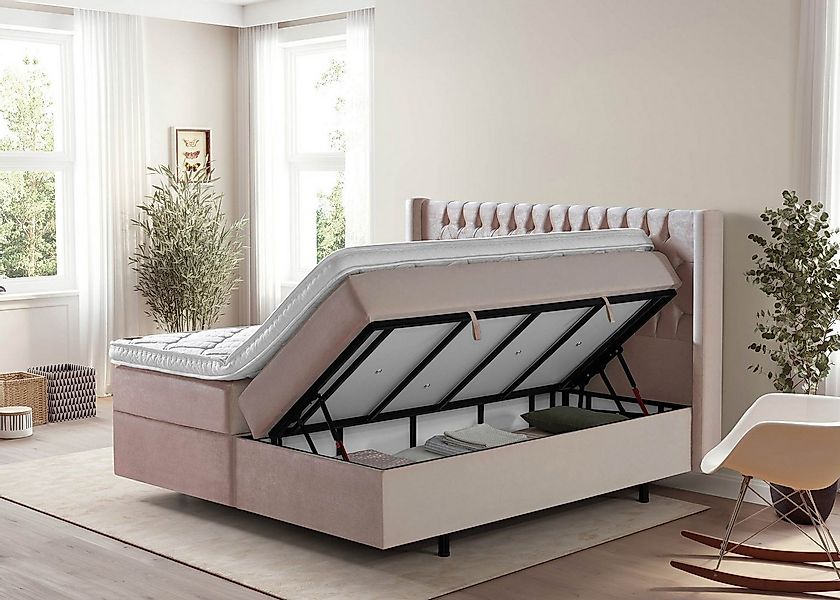 BettCo Stauraumbett Boxspringbett mit Bettkasten Florida (in Rose Samt, 160 günstig online kaufen