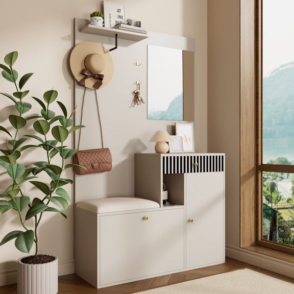 Merax Garderoben-Set mit Spiegel, Schuhschrank & günstig online kaufen