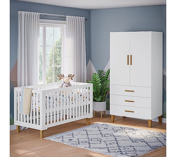 Bellabino Babymöbel-Set Liri, (Weiß/Natur, 2-tlg., Kinderbett, Kleiderschra günstig online kaufen