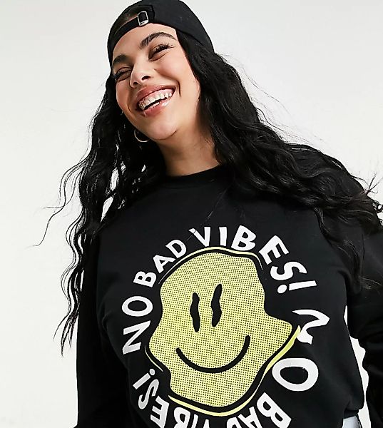 ASOS DESIGN Curve – Oversize-Sweatshirt in Schwarz mit fröhlichem Print günstig online kaufen