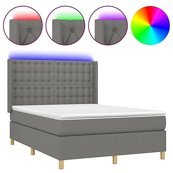 vidaXL Boxspringbett mit Matratze & LED Dunkelgrau 140x190 cm Stoff 3139190 günstig online kaufen