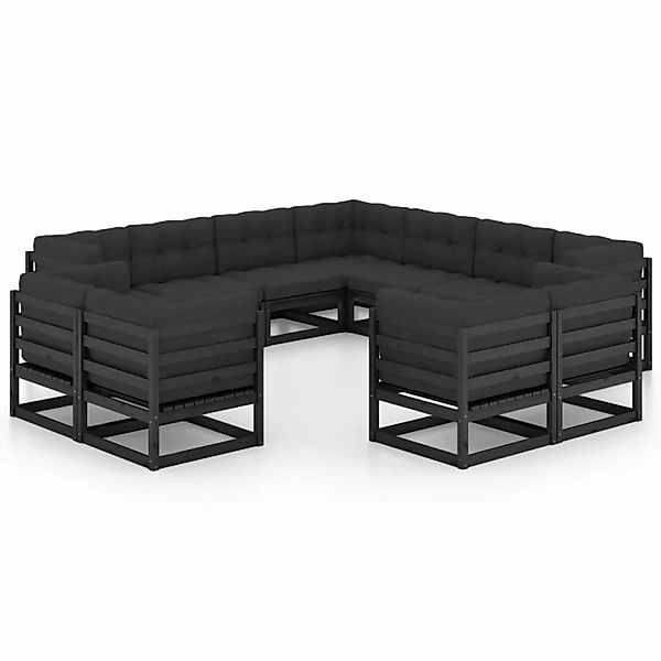 11-tlg. Garten-lounge-set Mit Kissen Schwarz Massivholz Kiefer günstig online kaufen