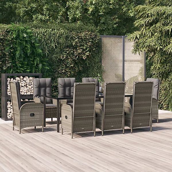 Vidaxl 9-tlg. Garten-lounge-set Mit Kissen Schwarz Grau Poly Rattan günstig online kaufen