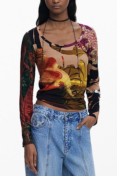 Desigual T-Shirt Stylisches Damen Langarmshirt in Braun mit Muster günstig online kaufen