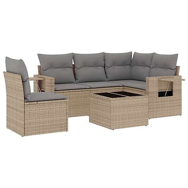vidaXL 6-Tlg Garten-Sofagarnitur mit Kissen Beige Poly Rattan 3220178 günstig online kaufen