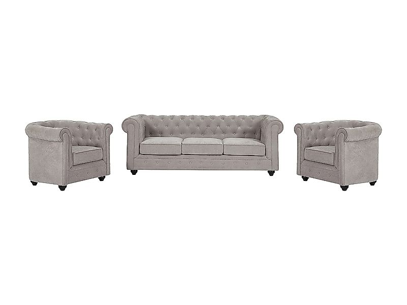 Sofa 3-Sitzer & 2 Sessel - Stoff - Grau - CHESTERFIELD günstig online kaufen