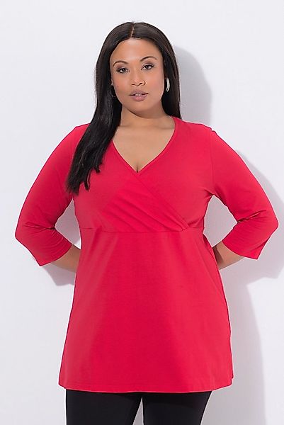 Ulla Popken Longshirt Longshirt Wickeloptik A-Linie V-Ausschnitt 3/4-Arm günstig online kaufen