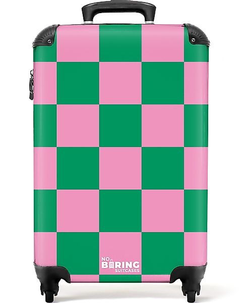 NoBoringSuitcases.com© Hartschalen-Trolley Rosa mit grünem Schachbrettmuste günstig online kaufen