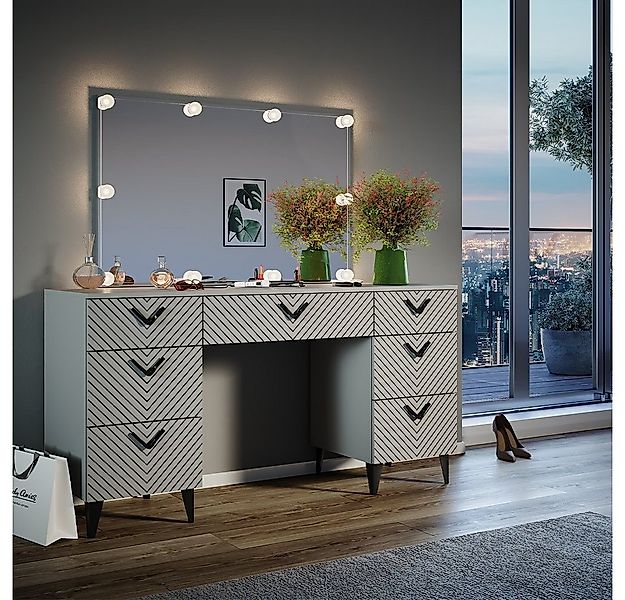 Vicco Schminktisch Anett, Grau, 150 cm mit LED Beleuchtung günstig online kaufen