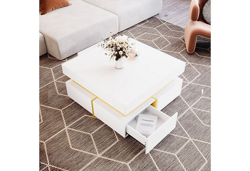 HAUSS SPOLE Couchtisch Hochglanz Beistelltisch mit Schubladen und goldenen günstig online kaufen