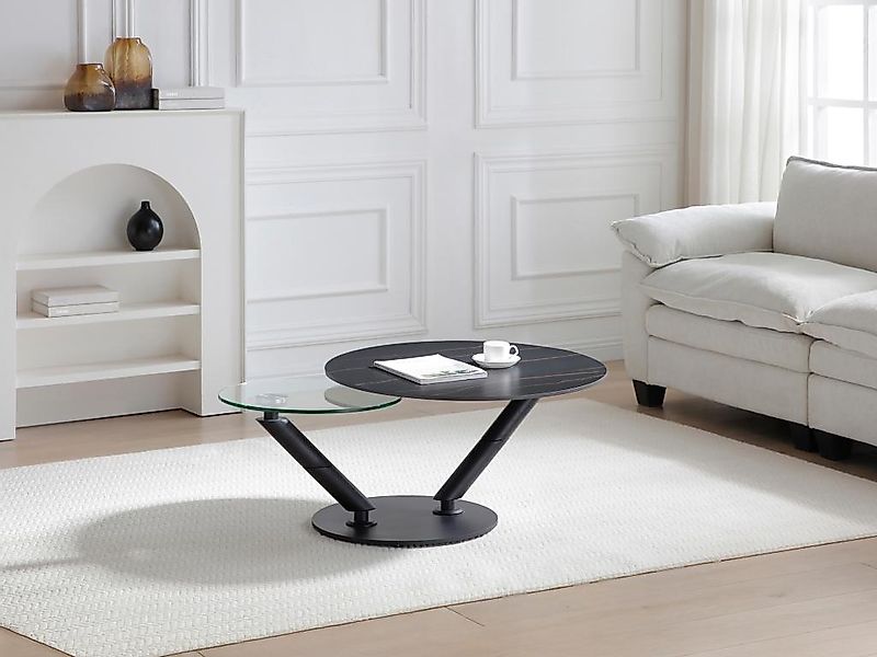Couchtisch mit drehbaren Tischplatten - Keramik, Sicherheitsglas & Metall - günstig online kaufen