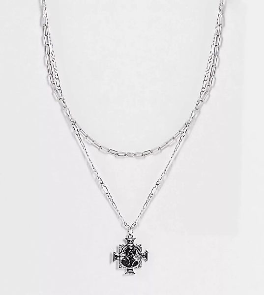 Reclaimed Vintage Inspired – Halskette mit Kreuzanhänger in Silber-Optik, 2 günstig online kaufen