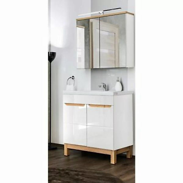 Lomadox Badmöbel Waschplatz Set mit 80cm Waschtisch & LED-Spiegelschrank SO günstig online kaufen