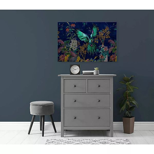 Bricoflor Dschungel Bild 120 X 80 Cm Leinwandbild Papagei In Blau Modernes günstig online kaufen