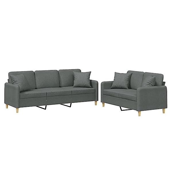 vidaXL Sofa, 2-tlg. Sofagarnitur mit Kissen Dunkelgrau Stoff günstig online kaufen