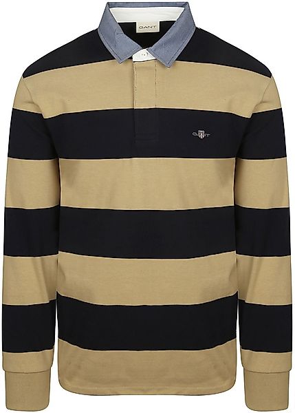 Gant Heavy Rugger Shield Langarm Poloshirt Streifen Navy Beige - Größe XL günstig online kaufen