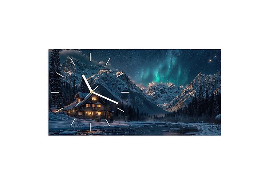 Primedeco Wanduhr Glasuhr Wandkunst Größe 60 x 30 cm mit Motiv Berghütte im günstig online kaufen