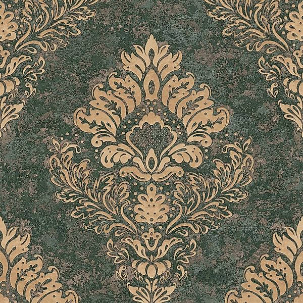 PROFHOME 379011-GU Barock Tapete Ornament Matt Grün Gold 0,53 m x 10,05 m 5 günstig online kaufen