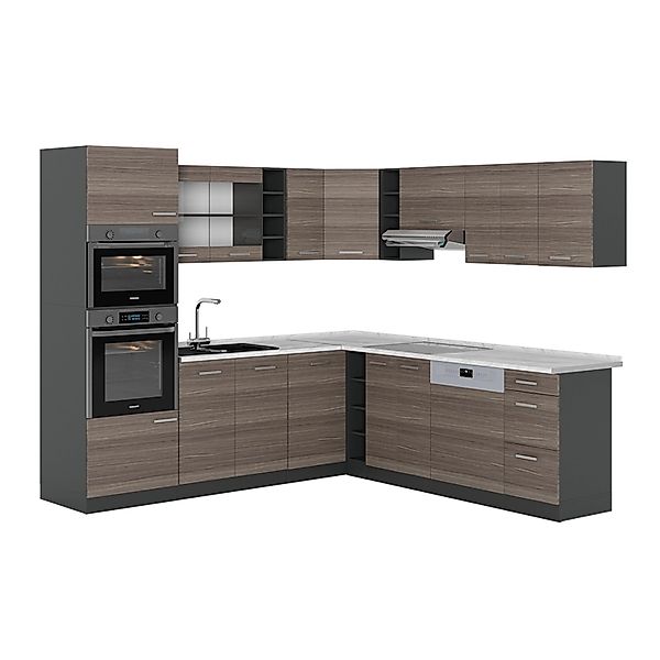 Vicco R-Line Eckküche Edelgrau/Anthrazit 237 x 247 cm AP Marmor ohne E-Gerä günstig online kaufen