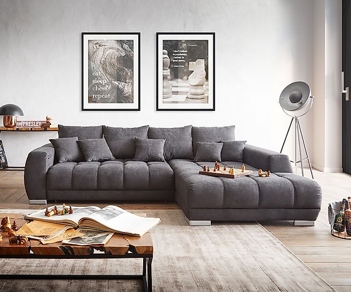 Ecksofa Nabor 300x230 cm Mikrofaser Schwarz Recamiere rechts inkl. elektris günstig online kaufen