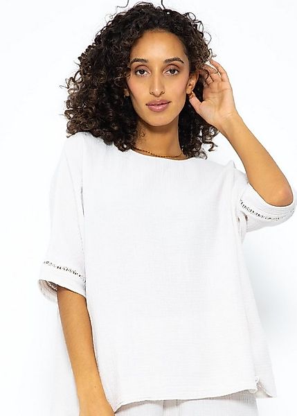 SASSYCLASSY Pyjamaoberteil Lockeres Pyjama Shirt für Damen mit Spitzenborte günstig online kaufen